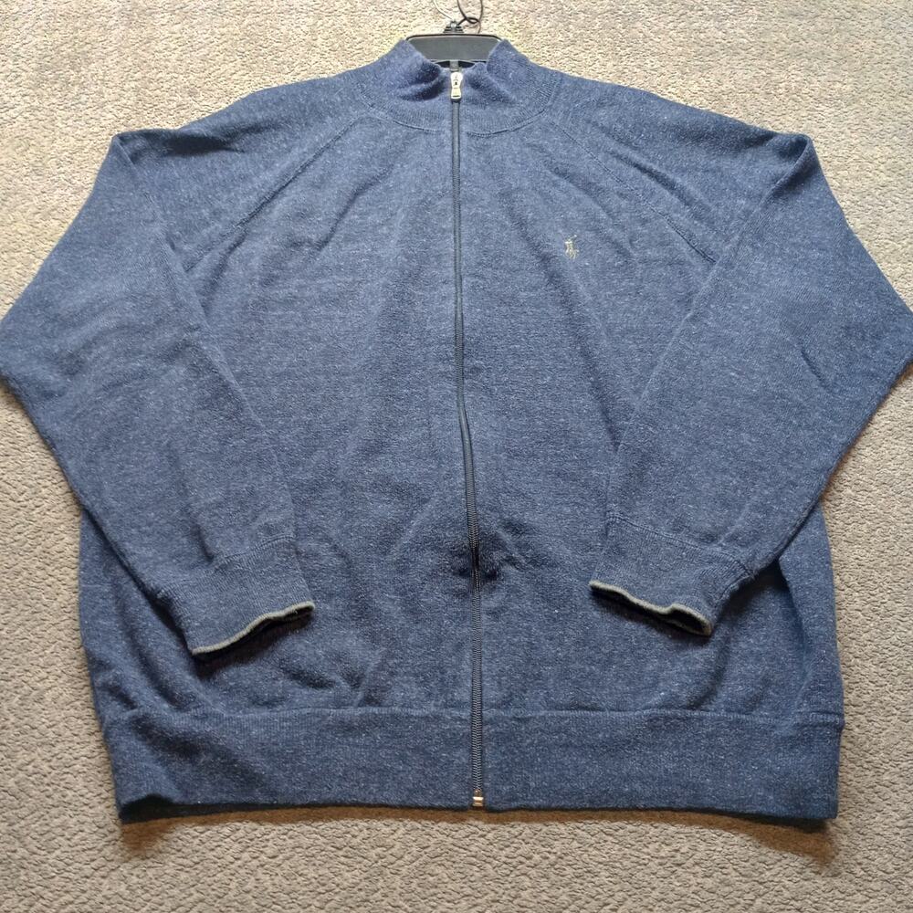 Polo Ralph Lauren Blue Full Zip Knit Sweater Jacket XL